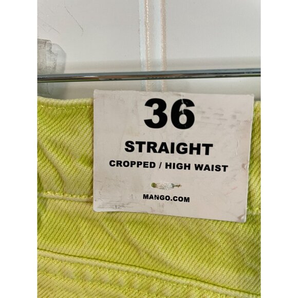 MNG Denim Straight Cropped High Waist Jeans Women Size 36 Bright Lime Green - Picture 9 of 16